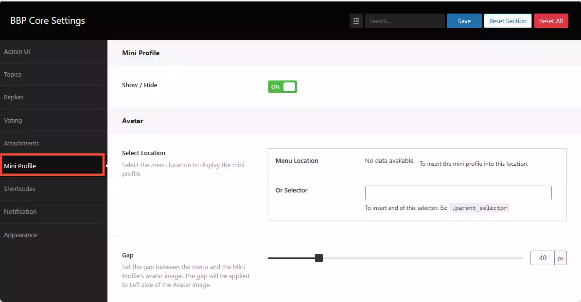 Forumax Mini Profile Avatar Customization Options