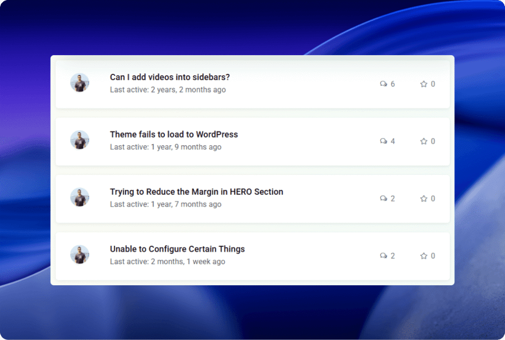 Forumax Forum Topics layout listing recent topics with reply and view counts