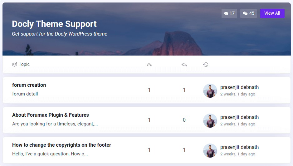 Forumax Single Forum layout showing one support forum with its topics